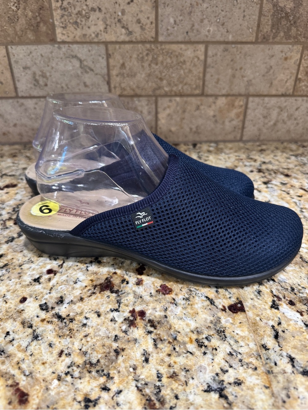 Fly Flot Mule Clog Shoes Womens 40 9 Blue Mesh Leather Footbed Comfort Wedge